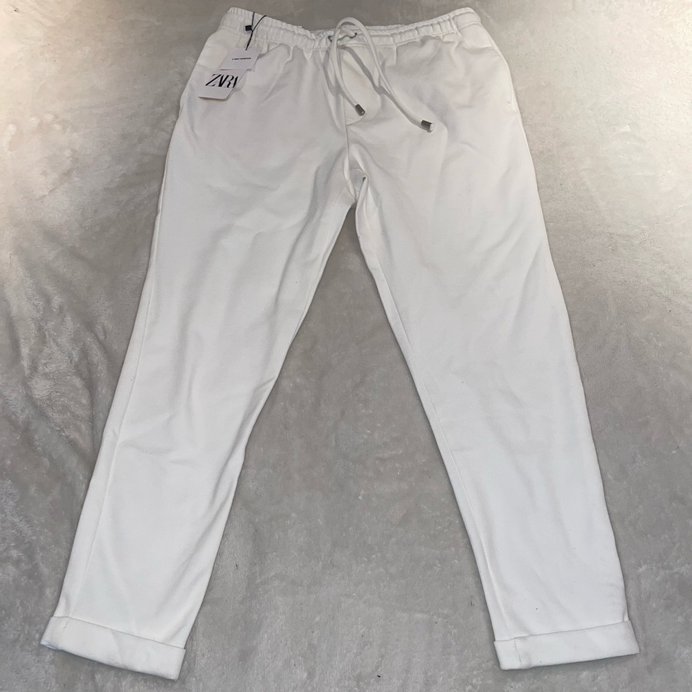 Mens Zara Off White stretch Jogger Trousers Pants Large